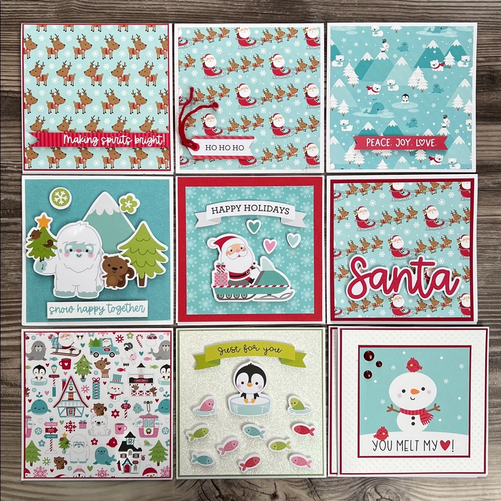 Handmade Christmas and Holiday Cards Set of 10 5.5”x5.5”Includes Envelopes